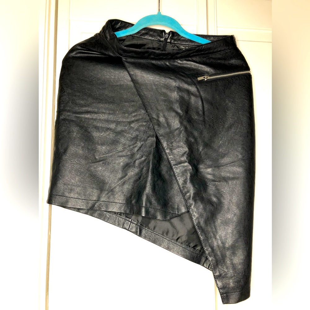 Miss Selfridge Black medium pencil Leather Wrap Skirt